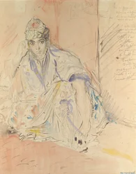 Jødisk kvinne fra Alger sittende på bakken, ca. 1846.