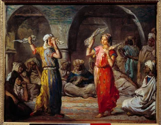Orientalisme: "" Vevsdans: Marokkanske dansere"" Maleri av Theodore Chasseriau (1819-1856) 1800-tallet Søn. 0,32x0,4 m