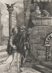 Vekk! hva ho! Brabantio! tyver! tyver!: plate 1 fra Othello Act 1, scene 1, 1844.