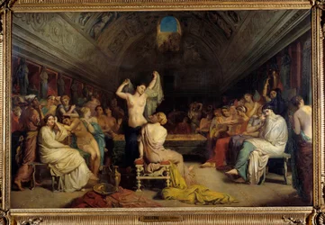 Tepidarium. Kvinner gjenforenes i delen av de varme badene under det gamle Roma. Maleri av Theodore Chasseriau (1819-1856). Olje på lerret