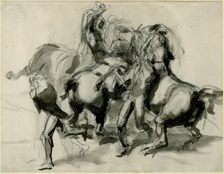 Tilskrevet Théodore Géricault - Skisse av en kamp med hester og menn, 1913,0114.8