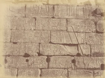 Nærbilde av hieroglyfiske innskrifter og skulpturer (Liste over de beseirede nasjonene), Karnak