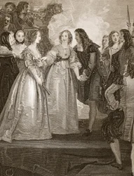 Charles II mottar hertuginnen av Orleans i Dover, gravert av W. Bromley, illustrasjon fra David Humes 
