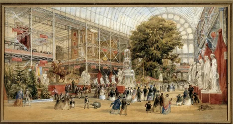 Dronning Victoria (1819-1901) besøker 1851-utstillingen på Crystal Palace i London. Verdensutstillingen 1851. Maleri av Thomas Abiel Prior (1809-1886) Ec. Ang.