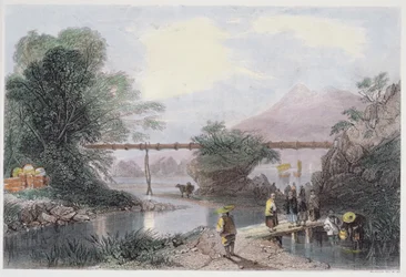 Bambusakvedukt i Hong Kong, gravert av Henry Adlard, fra 