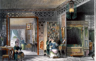 Boudoir og soverom hos en dame av høy rang, Kina, 1843