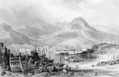 Hong-Kong fra Kow-loon, gravert av Samuel Fisher