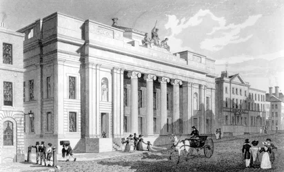 Rådhuset, Manchester, gravert av Richard Winkles, 1829