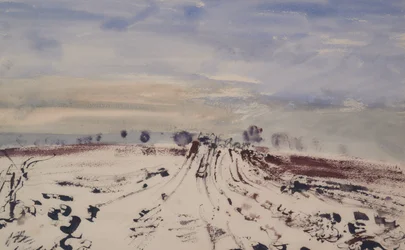 Gårdssporet i snøen, 1900-tallet (Akvarell)