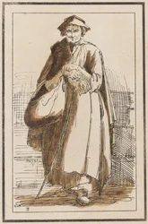 Førti litografiske inntrykk fra tegninger av landskapsbilder av Thomas Barker, valgt fra hans studier av rustikke figurer etter naturen: [Gammel kvinne i kappe med knepne hender]