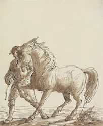 Mann som leder en hest