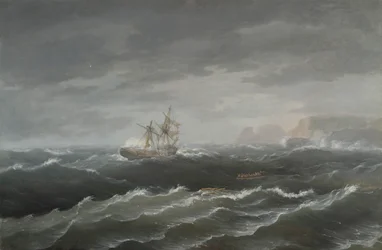 Forlis nær en steinete kyst