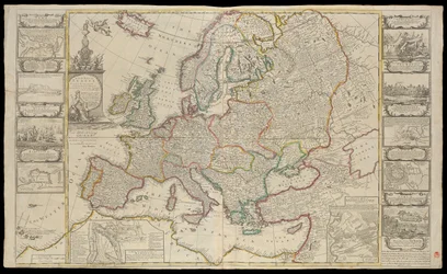 Nytt kart over Europa Laget fra de mest nøyaktige observasjonene formidlet til Royal Society i London og Paris, ca. 1720 (teknisk tegning)