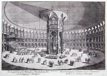 Innsiden av Rotundaen i Ranelagh Gardens med selskapet til frokost, fra John Stows "Survey of the Cities of London and Westminster"