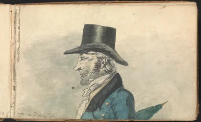 Album med landskaps- og figurstudier: Profil av en mann med en paraply
