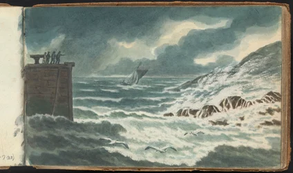 Album med landskaps- og figurstudier: Storm på sjøen