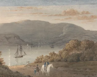 Port Louis fra La Petite Montagne (Twilight) med en rytter og figurer i forgrunnen