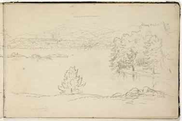 Hoosick eller Saddle Mountain and Lake nær Pittsfield, ca. 1832 (grafittblyant på off-white vevd papir) (se også 3525969)