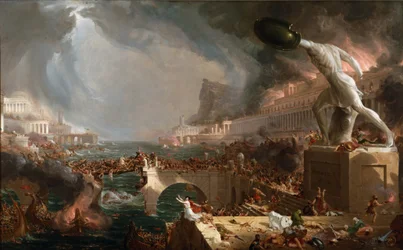 Sac de Rome (455) - Le Destin des empires - Destruction - av Thomas Cole - 1836- New York Historical Society - (Roma, Romerriket, Gaiseric, Genserisk, Migrasjonsperiode, Barbarian Invations, Vandaler, Fall of Western Roman Empire, Fall av Roma, sekk av Rom