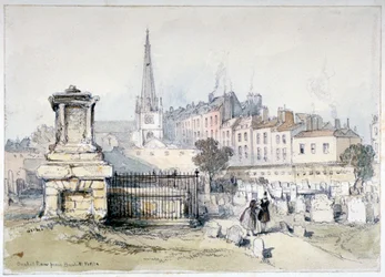 Utsikt over Bunhill Row fra Bunhill Fields, Finsbury, Islington, London, c1860.