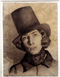 Portrett av Maurice Sand (1823-1889), sønn av George Sand, 21 år gammel - Udatert tegning av Thomas Couture (1815-1879) - denne tegningen ble lenge betraktet som den til hans mor George Sand, Musee de la Vie Romantikk, Paris