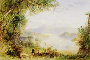 Utsikt over Hudson River, ca. 1840-45 (olje på panel)