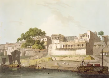 En del av byen Patna ved elven Ganges, fra «Oriental Scenery: Twenty Four Views in Hindoostan», 1795