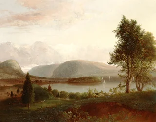 Denning#39;s Point, Hudsonelven, ca. 1839 (olje på montert lerret)