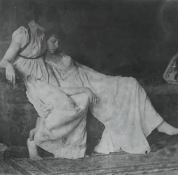 Uidentifiserte modeller i greske kostymer, ca. 1883.