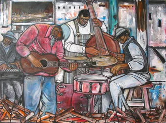 Blues In The Rouge, 2014 (blandet teknikk på lerret)