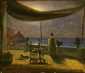 En terrasse i Amalfi i måneskinn