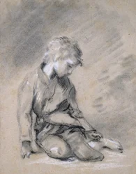 Tiggergutt, ca 1780 (svart kritt og stubbe, forsterket med hvitt, på blekt brunpapir)