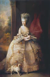 Charlotte av Mecklenburg-Strelitz, dronning av Storbritannia, ektefelle til kong George III (maleri på lerret)