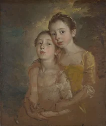 Malerens døtre med en katt, ca. 1760-1 (olje på lerret)