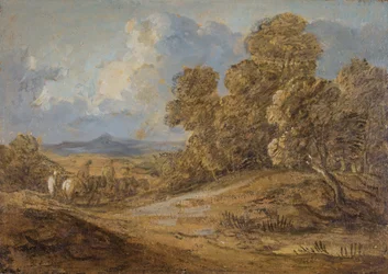Skoglandskap med figurer på hesteryggen, 1785-1788.