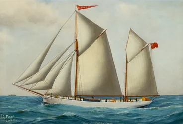 The Fore and Aft Schooner Grovehill in Full Sail (olje på lerret)