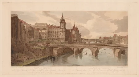 Et utvalg av tjue av de mest pittoreske utsiktene i Paris: Utsikt over Pont au Change, City Theatre, Pont Neuf, Conciergerie Prison, &c hentet fra Pont Notre Dame