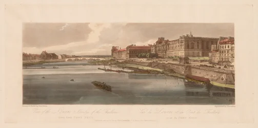 Et utvalg av tjue av de mest pittoreske utsiktene i Paris: Utsikt over Louvre og broen, 1802.