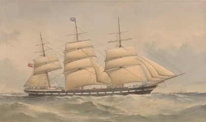Clipperskipet Aurora til sjøs, ca. 1868–74 (litografi, fargelagt)