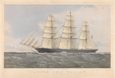 Clipperskipet Kaisow på utfart, januar 1869, ca. 1868–74 (farget litografi)