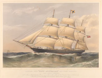 Clipperskip West Australian 600 tonns register, ca. 1857–60 (litografi, farget)
