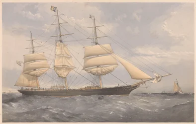 Clipperskipet Norman Court, ca. 1868–74 (farget litografi, grafitt)