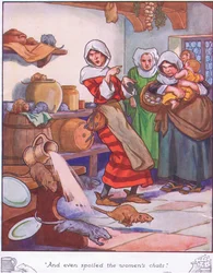 Og til og med ødelagt kvinnepraten (fargelitografi)
