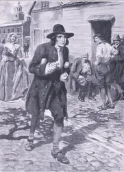 Innreise til Brotherleys kjærlighetsby, illustrasjon fra «Cassells romanse om berømte liv», ca. 1940 (lito)