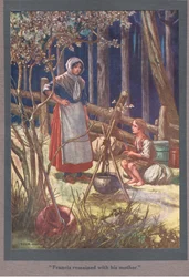 Francis ble igjen hos moren sin (fargelitografi)