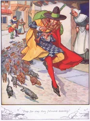 «Steg for steg fulgte de dansende» (fargelitografi)