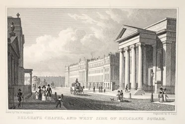 Belgrave Chapel og West Side of Belgrave Square, fra puben 
