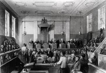 Central Criminal Court, The Old Bailey, gravert av H. Melville