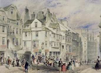High Street, Edinburgh, som viser John Knoxs House, 1800-tallet