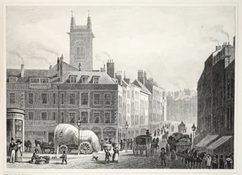 Holborn Bridge, Church of St Andrew, etc., fra puben 'London and it's Environs in the Nineteenth Century'. Jones und Co., 1827-1829